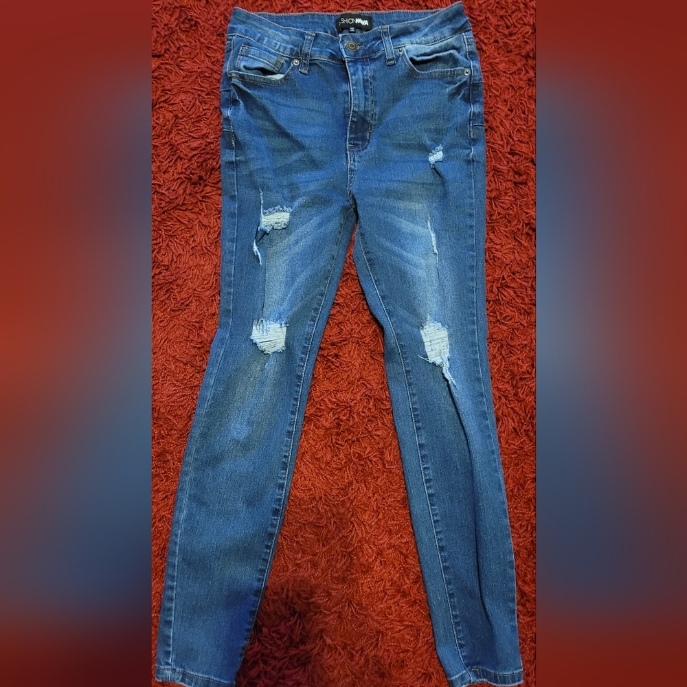 Fashion Nova High Waist Distressed Blue Jeans